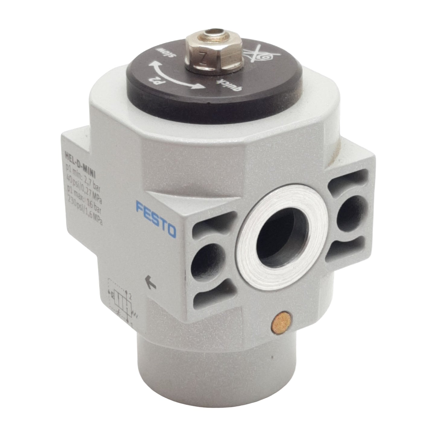 Used Festo HEL-D-MINI On/Off Piston Gate Valve, 2/2-Way Closed/Monostable, 3-16bar