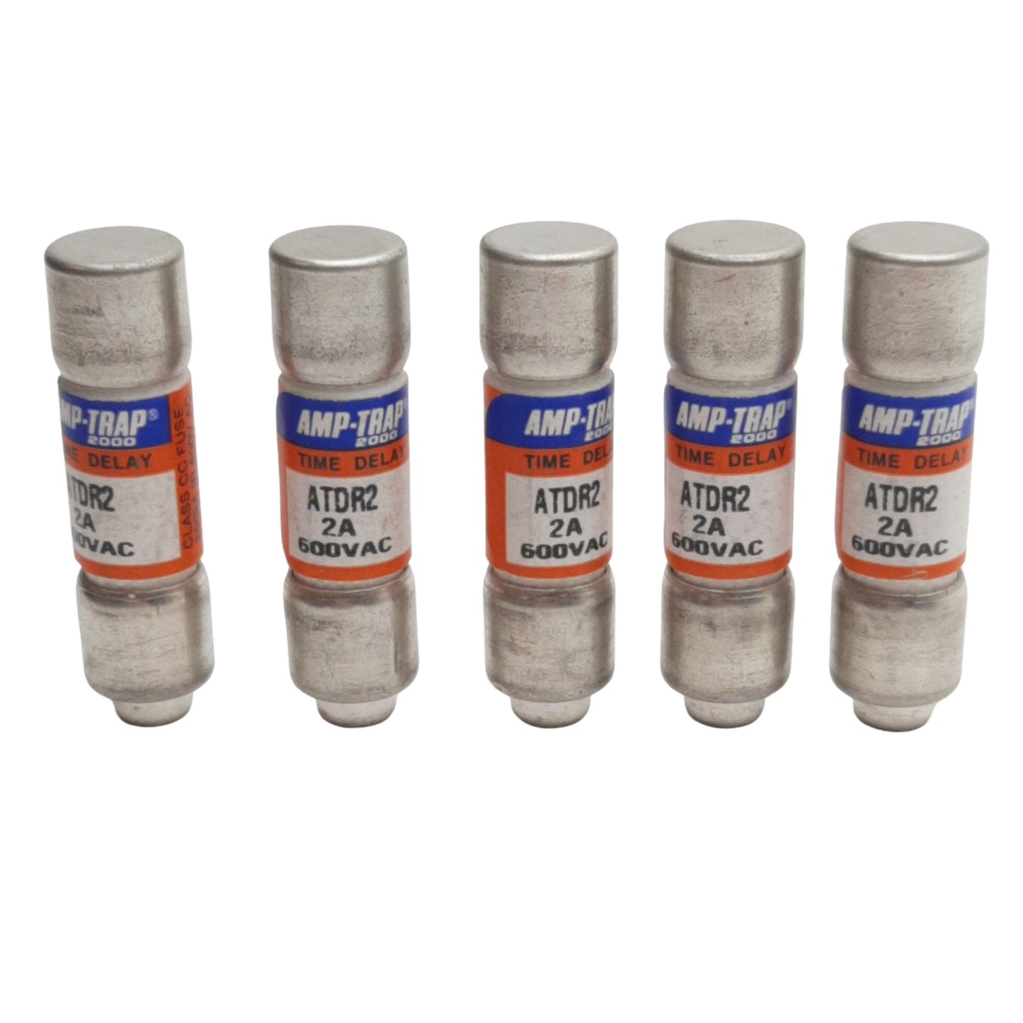 Used Lot of 5 Ferraz Shawmut ATDR2 Amp Trap 2000 Time Delay Fuse, 2 A 600 VA Class CC
