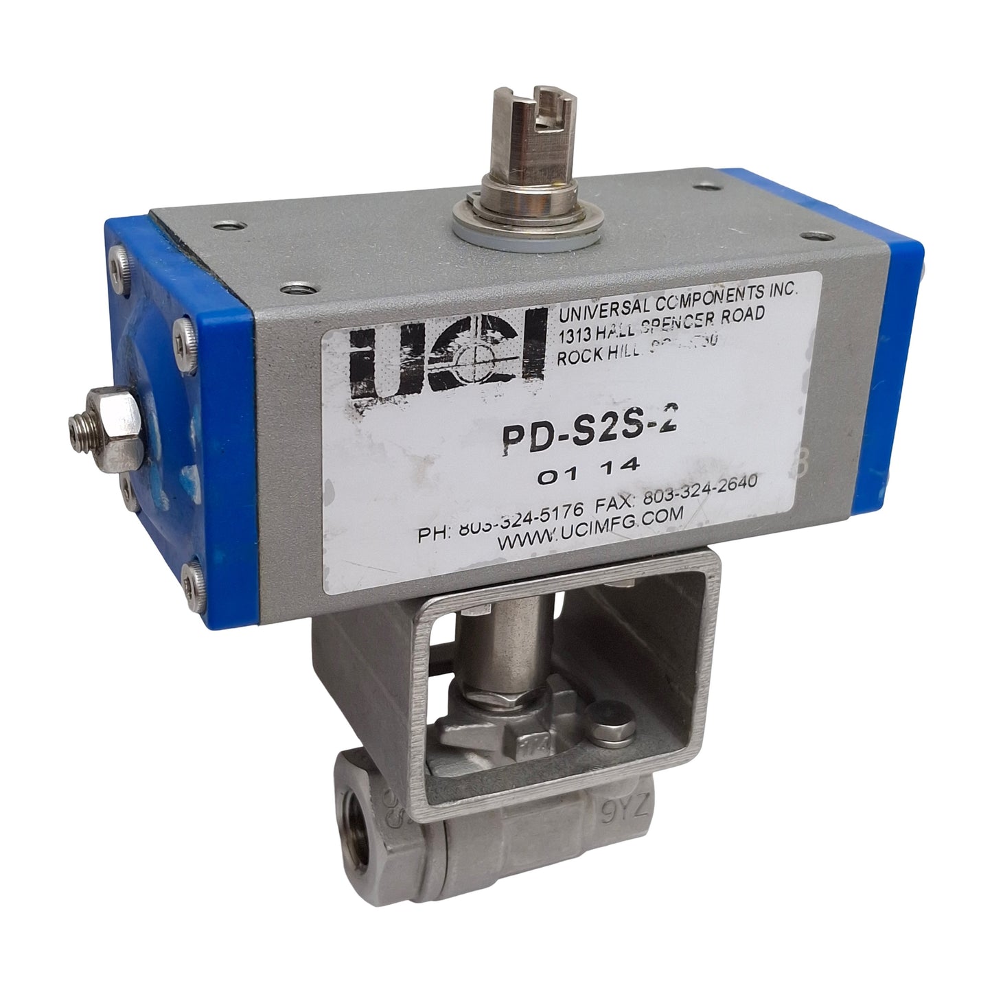 Used UCI PD-S2S-2 Pneumatic Ball Valve Actuator, Double Acting, 80-120PSI, 1/4in NPT