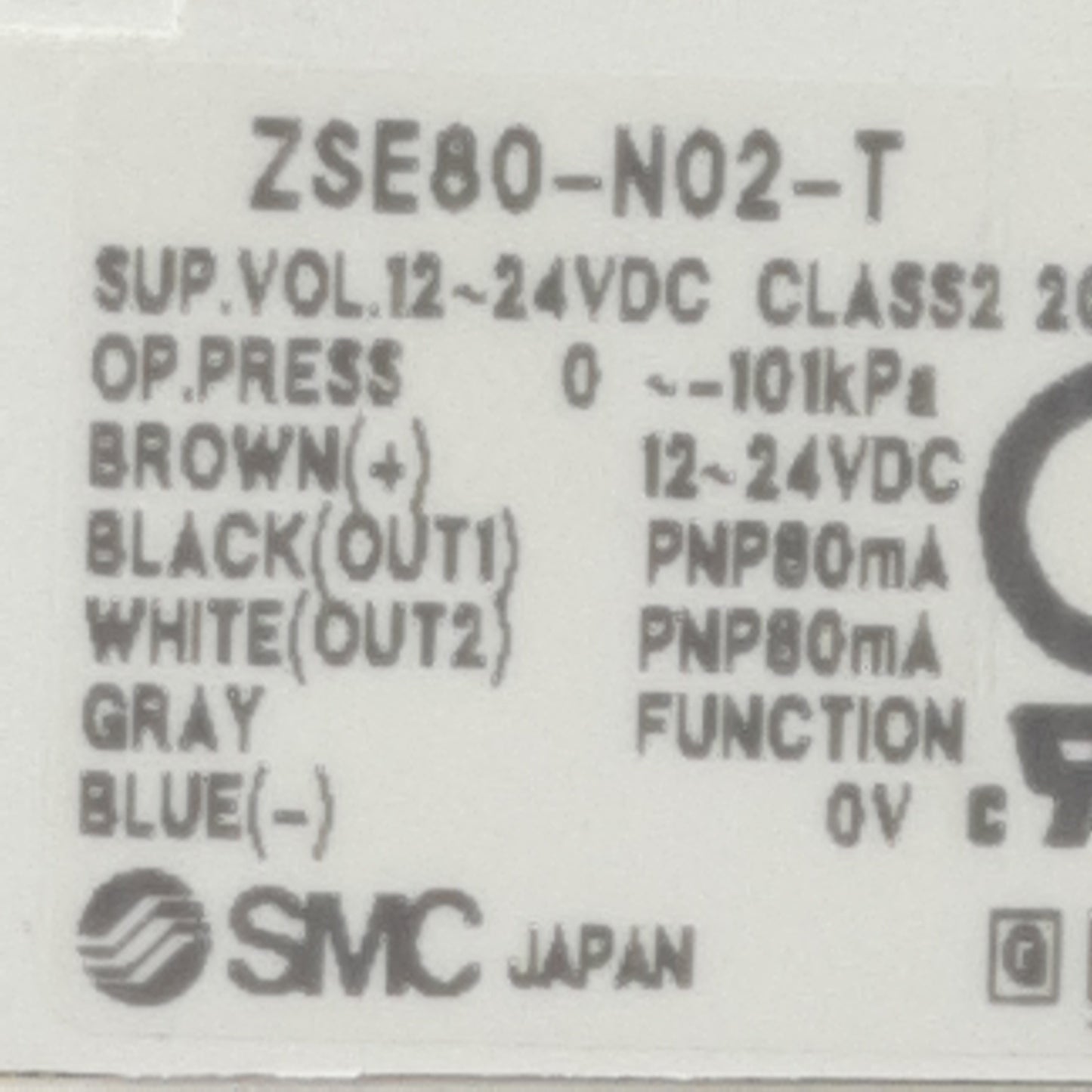 Used SMC ZSE80-N02-T Digital Pressure Switch, PNP, 0-101kPa, 1/4in NPT, 80mA 12-24VDC