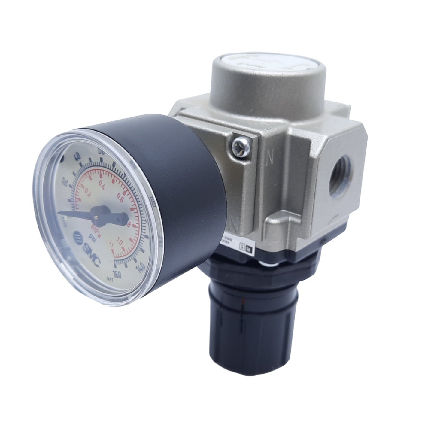 Used SMC AR25-N02-Z Pneumatic Valve Regulator w/ Dial Gauge, 1/4" NPT, 7-125psi Set