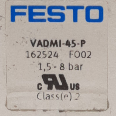 Used Festo VADMI-45-P Vacuum Generator, PNP, 1.5-8bar, 40µm, M5, M8 4-Pin, 24VDC Coil