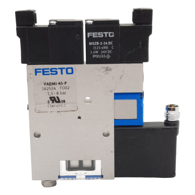 Used Festo VADMI-45-P Vacuum Generator, PNP, 1.5-8bar, 40µm, M5, M8 4-Pin, 24VDC Coil