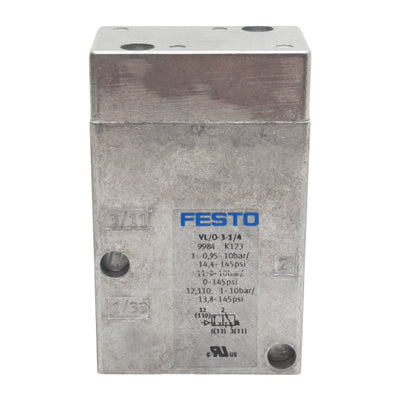 Used Festo VL/0-3-1/4 Pneumatic Valve, 3/2-Way, -0.095~1MPa, 800l/min, G1/4in