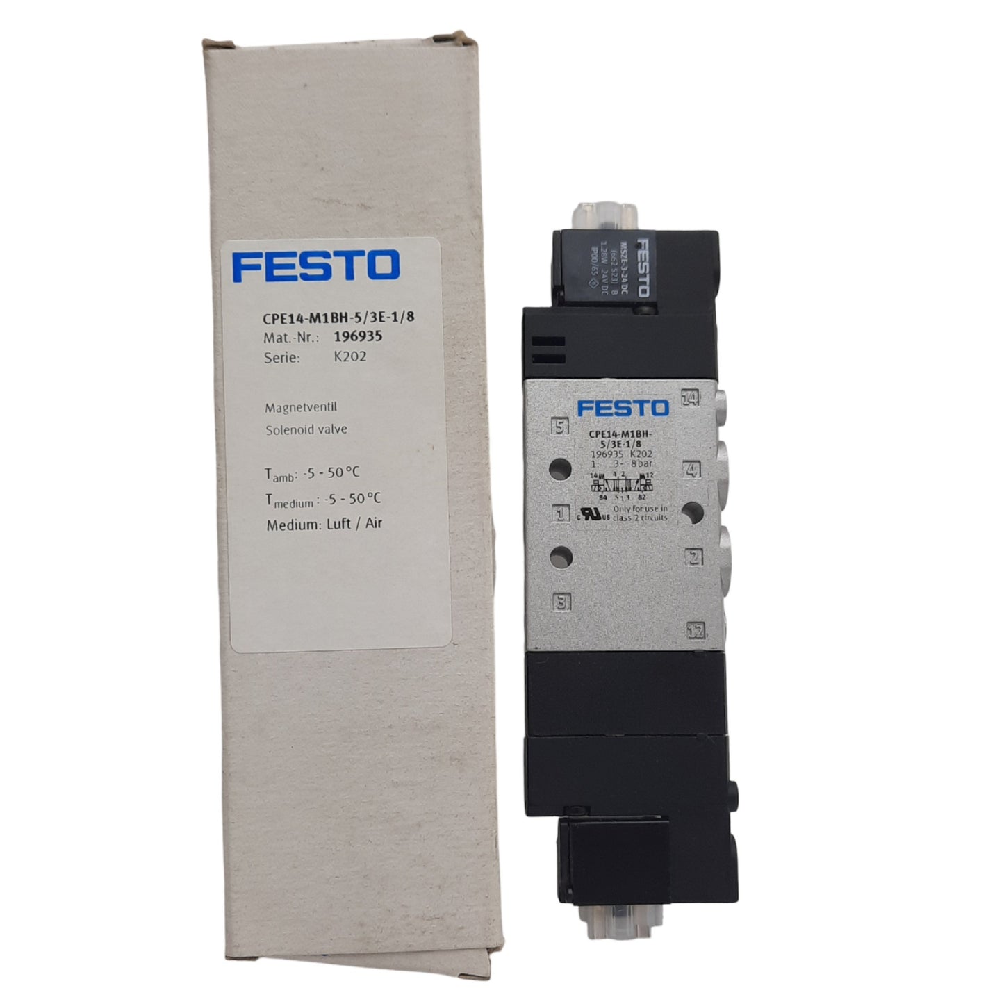 New Festo CPE14-M1BH-5/3E-1/8 Air Solenoid Valve, 24VDC, 3-8 Bar, G1/8, 5/3