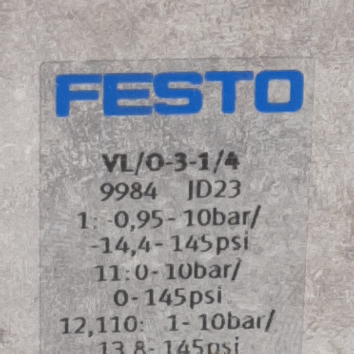 New Festo VL/0-3-1/4 Pneumatic Valve 3/2-Way, -0.095~1MPa, 800l/min, G1/4in
