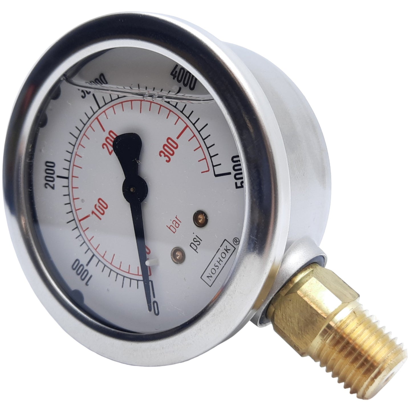 Used Noshok 25-901-5000-PSI/BAR Pressure Gauge w/ Bottom Connection, ø1/4" NPT