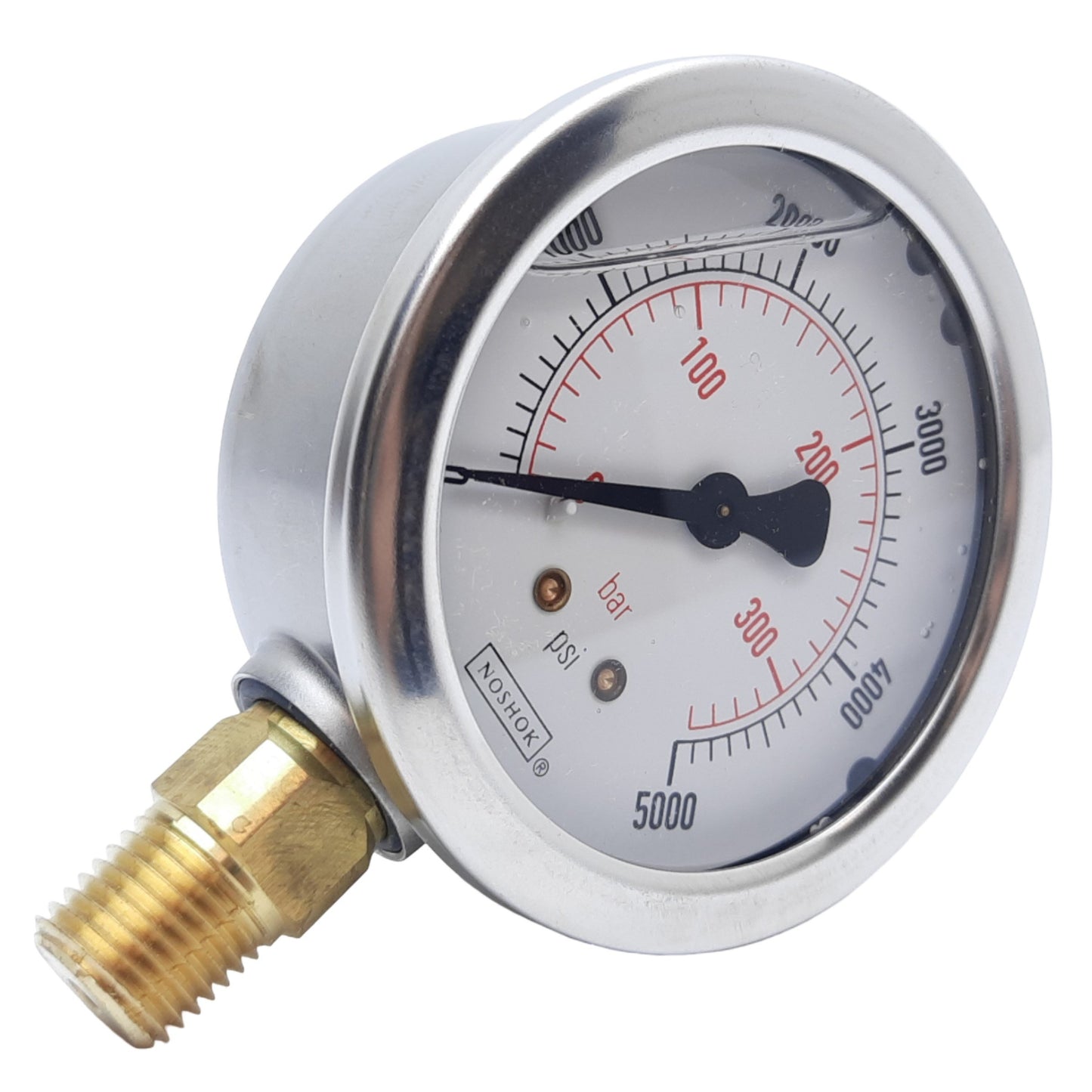 Used Noshok 25-901-5000-PSI/BAR Pressure Gauge w/ Bottom Connection, ø1/4" NPT