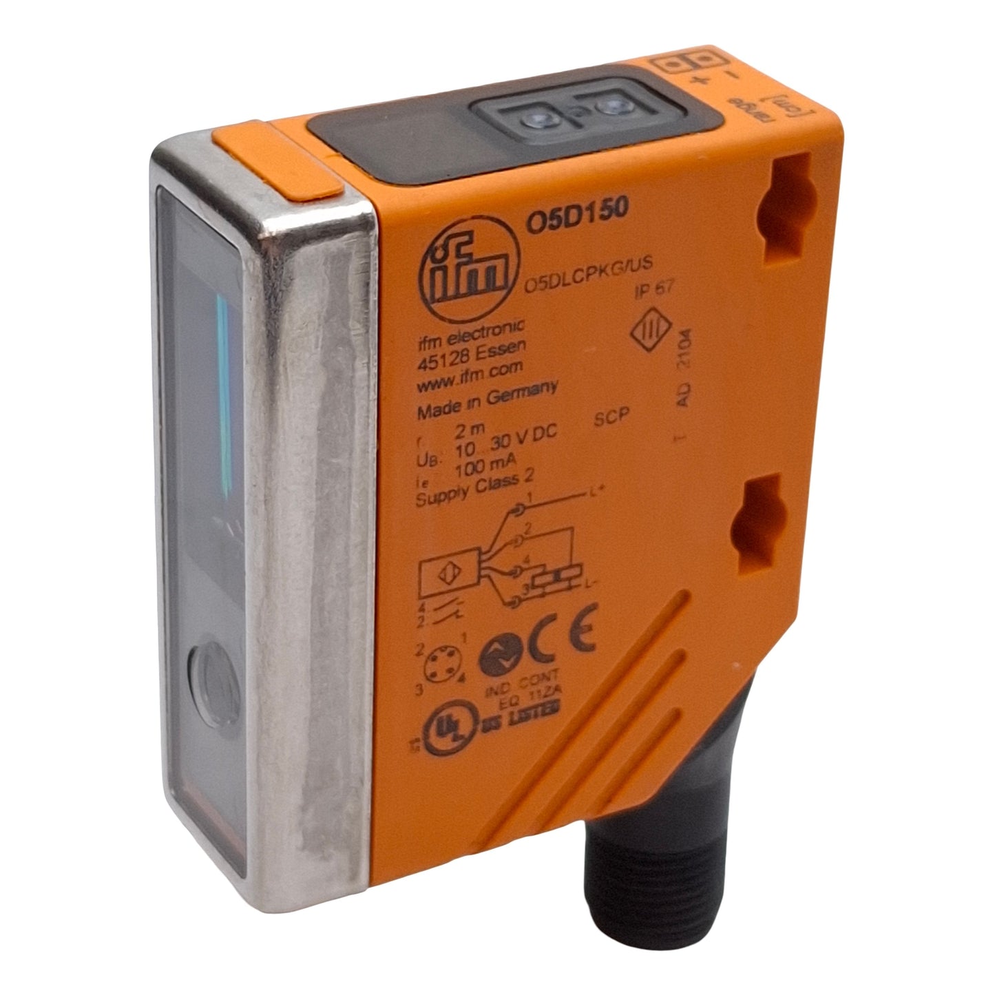 Used IFM O5D150 Laser Distance Sensor, 2m Range, Red 650nm, M12 5-Pin, 10-30VDC