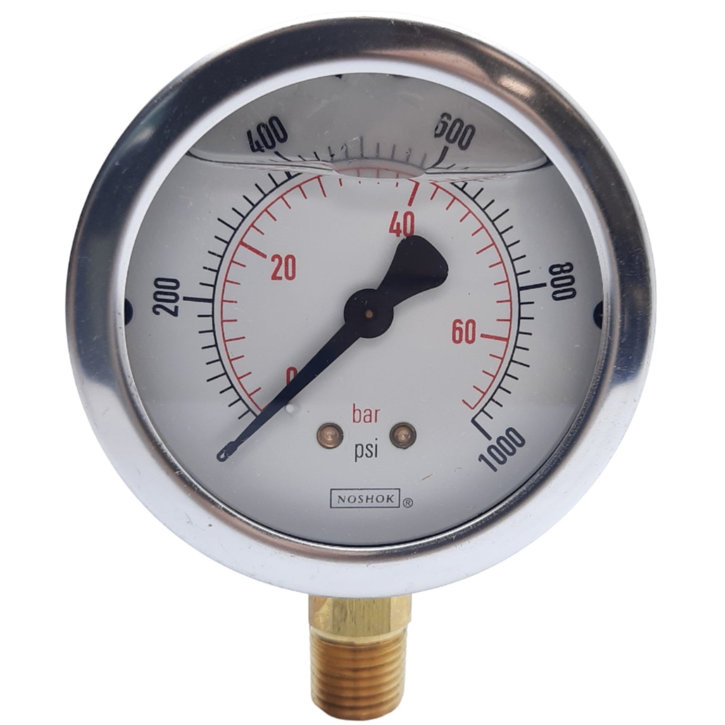 Used Noshok 25-901-1000-PSI/BAR Pressure Gauge w/ Bottom Connection, ø1/4" NPT