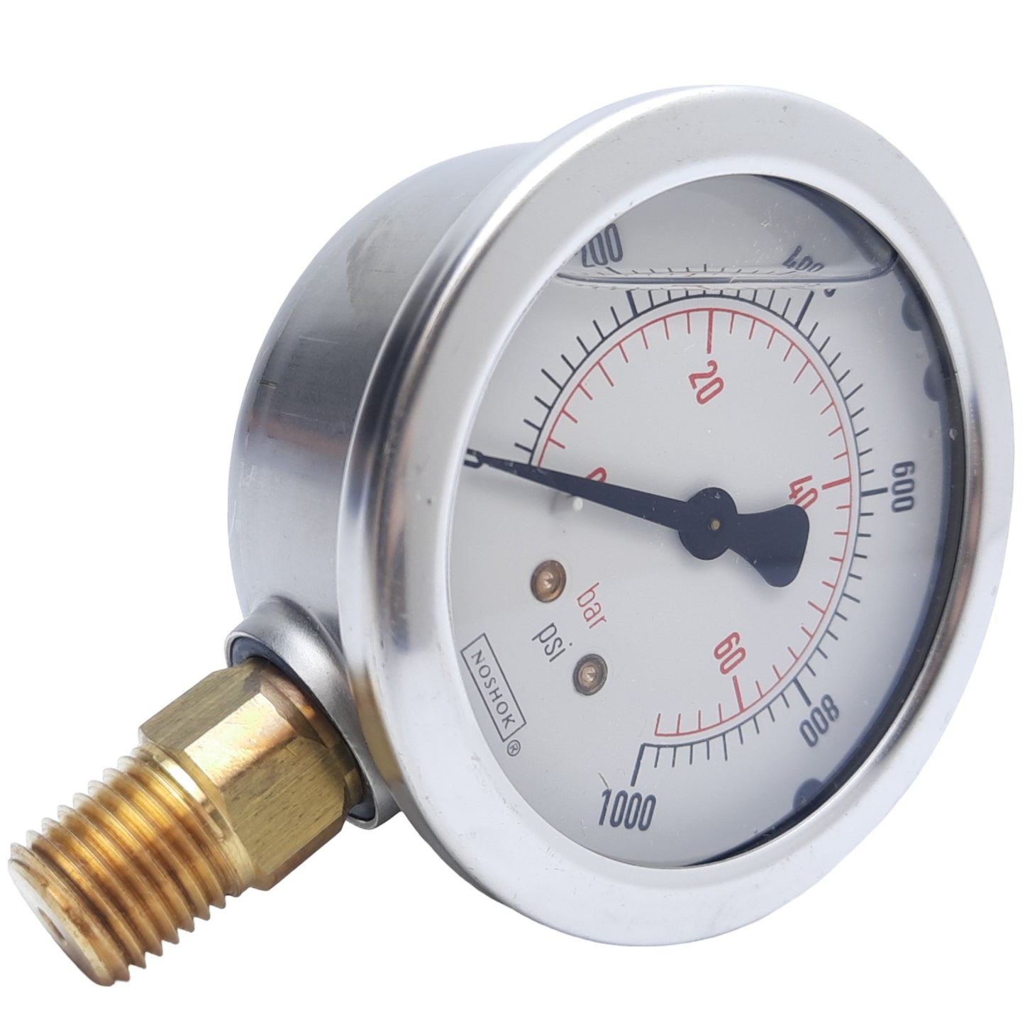 Used Noshok 25-901-1000-PSI/BAR Pressure Gauge w/ Bottom Connection, ø1/4" NPT