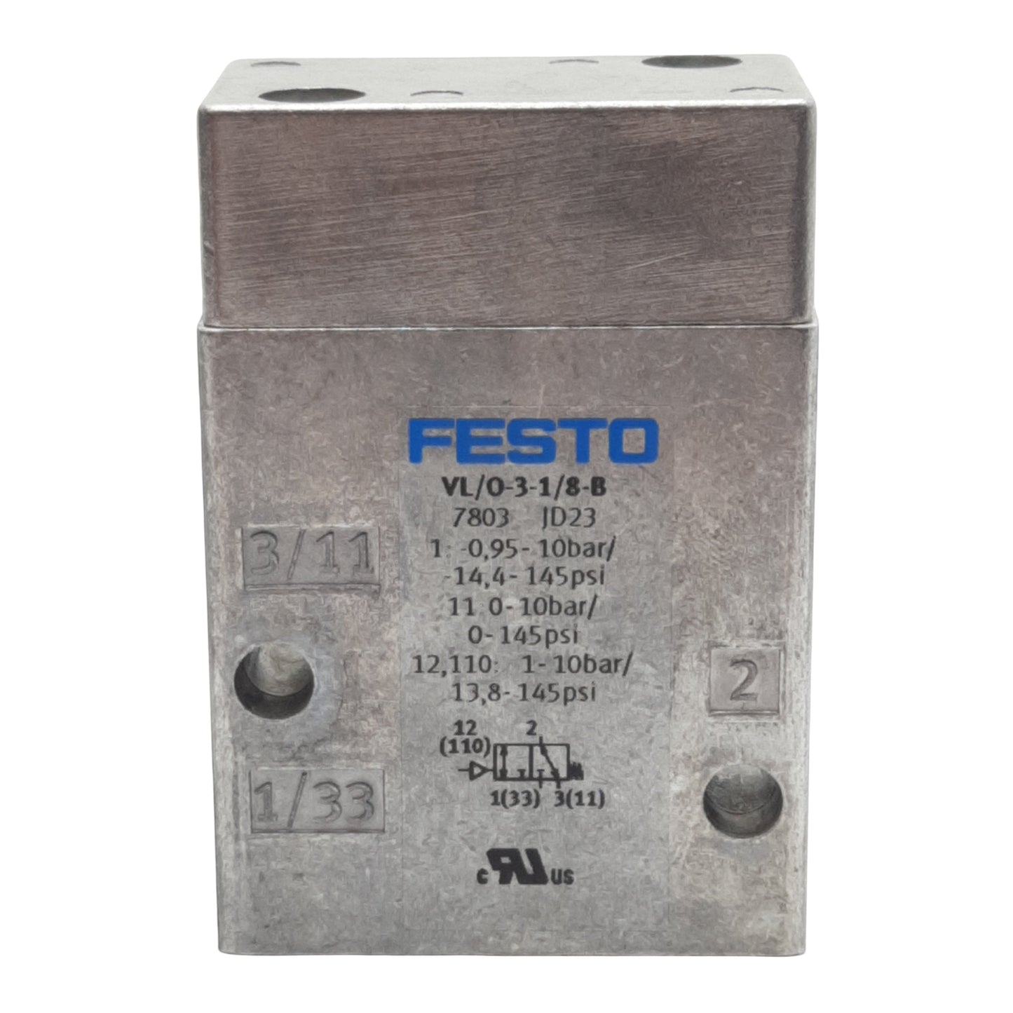 New Festo VL/0-3-1/8-B Pneumatic Valve 3/2-Way, -0.095~1MPa, 500l/min, G1/8in