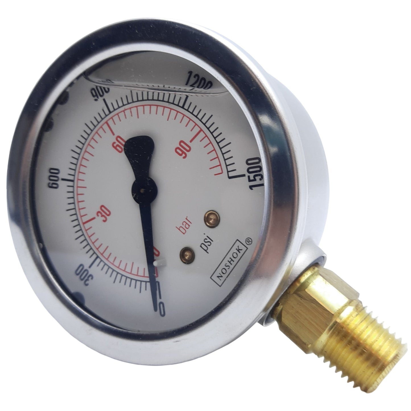 Used Noshok 25-901-1500-PSI/BAR Pressure Gauge w/ Bottom Connection, ø1/4" NPT