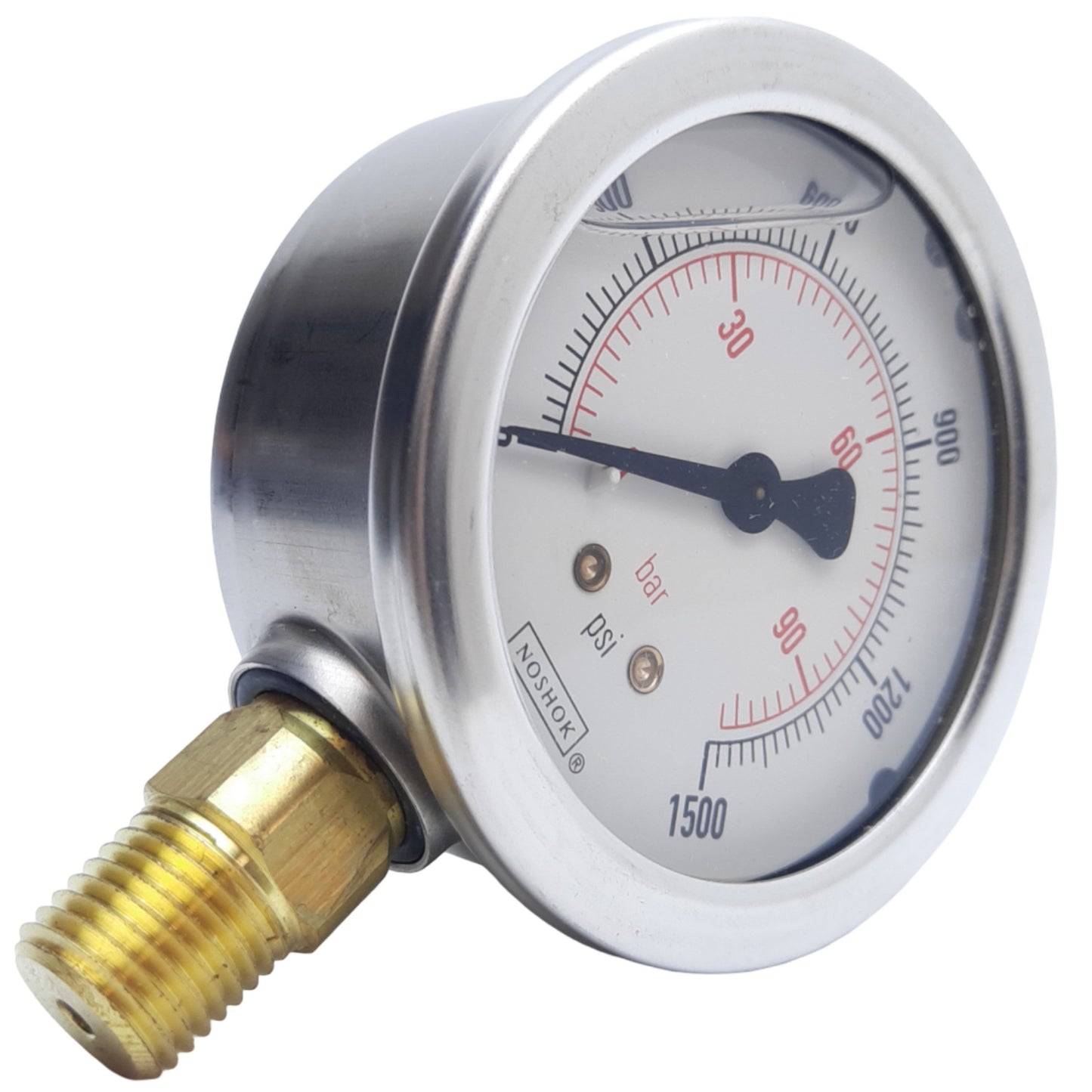 Used Noshok 25-901-1500-PSI/BAR Pressure Gauge w/ Bottom Connection, ø1/4" NPT