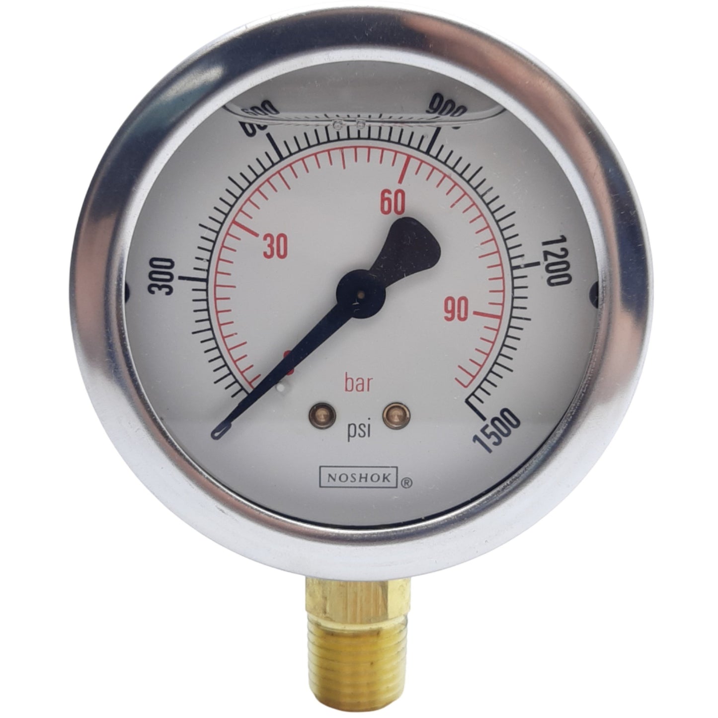 Used Noshok 25-901-1500-PSI/BAR Pressure Gauge w/ Bottom Connection, ø1/4" NPT