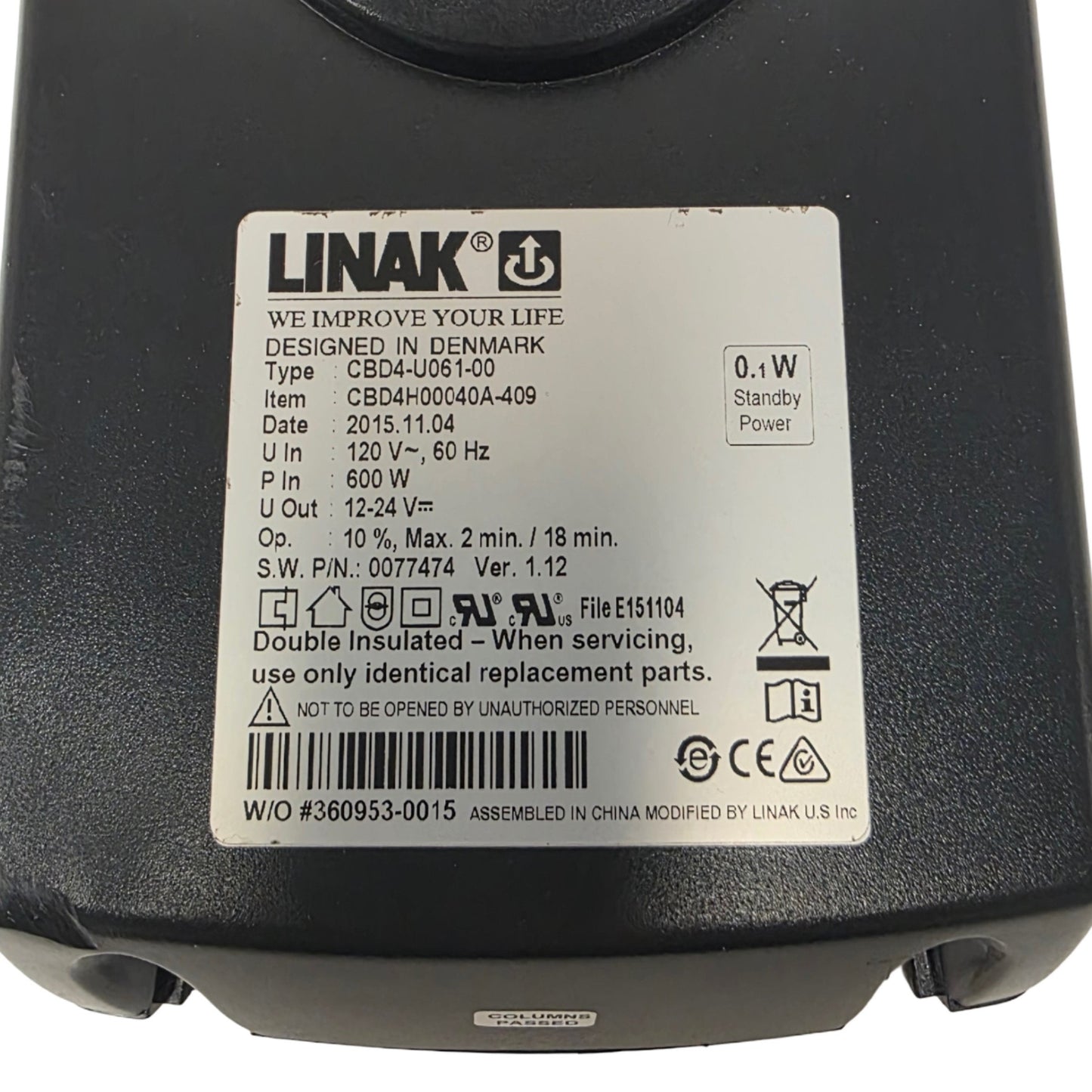 Used Linak CBD4H00040A-409 Linear Actuator Controller 120VAC, 600W, 12-24VDC