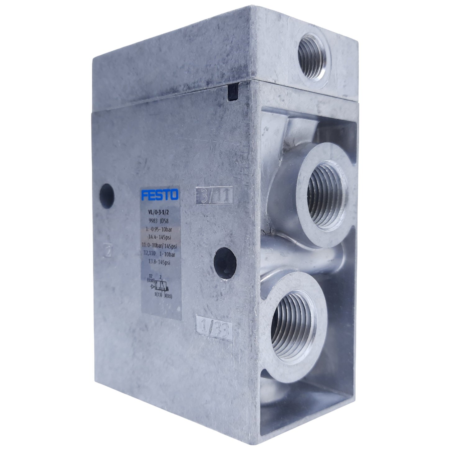 Used Festo VL/O-3-1/2 Pneumatic Valve, 3/2-way Open/Closed, Monostable 3700L/min