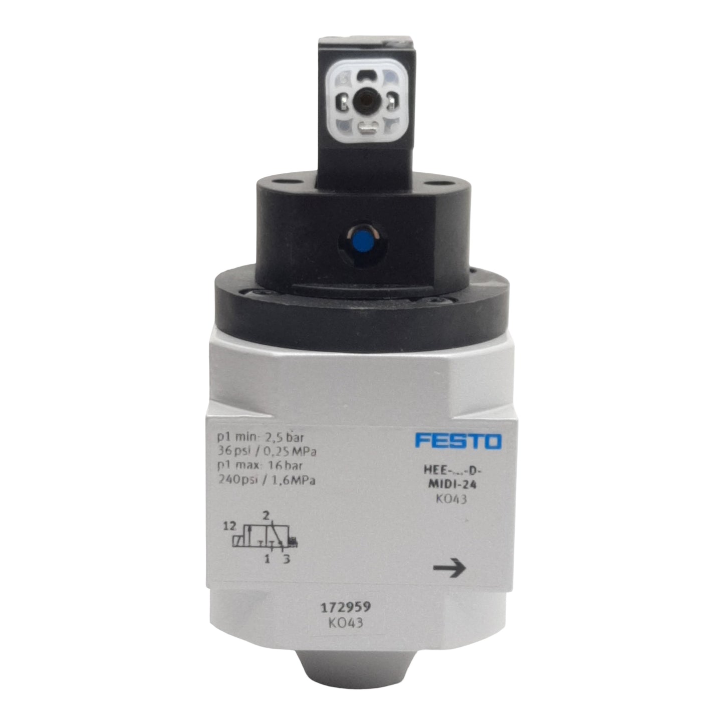 New Festo HEL-D-MIDI On/Off Piston Gate Valve, 2/2-Way, 3-16bar, G1/4in, 24VDC Coil