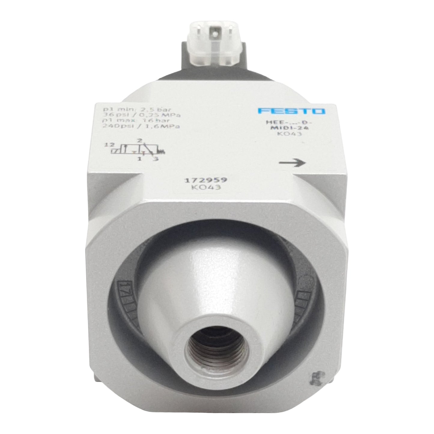 New Festo HEL-D-MIDI On/Off Piston Gate Valve, 2/2-Way, 3-16bar, G1/4in, 24VDC Coil