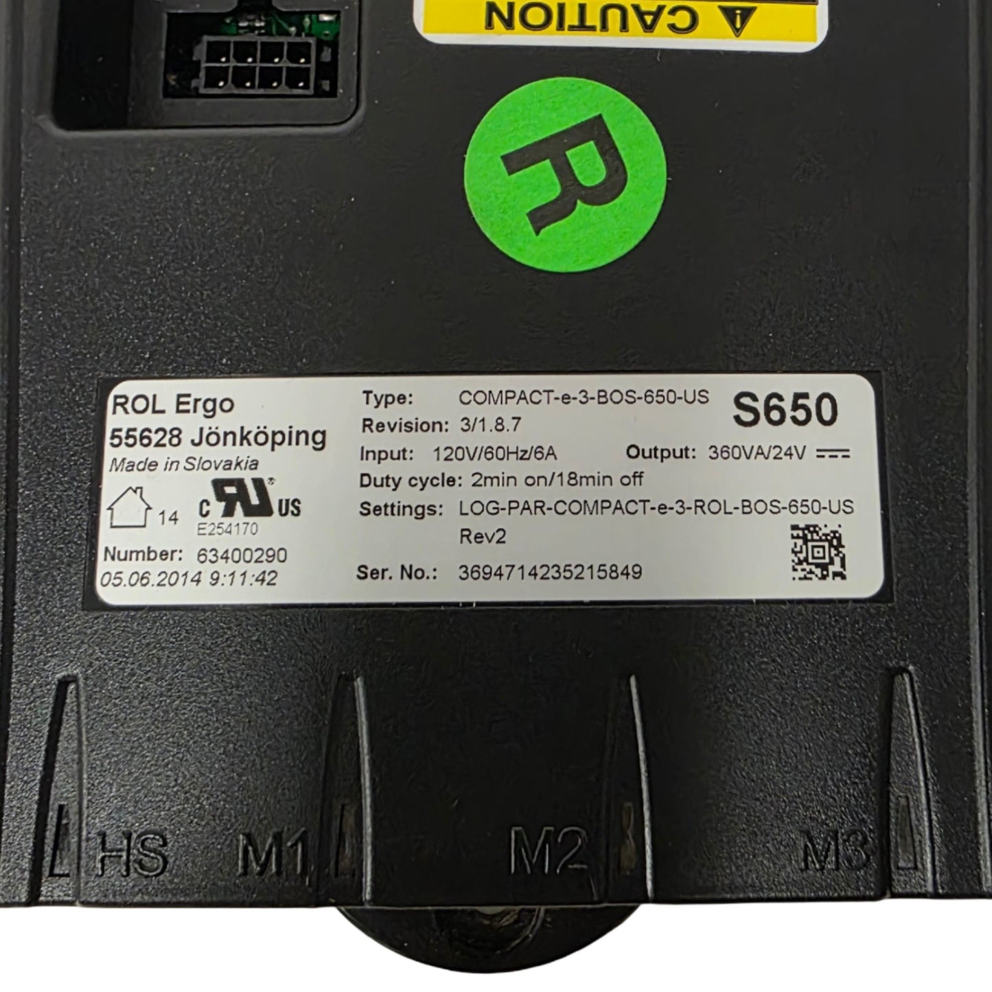 Used ROL Ergo COMPACT-e-3-BOS-650-US Control Unit For Adjustable Height Desk 120VAC