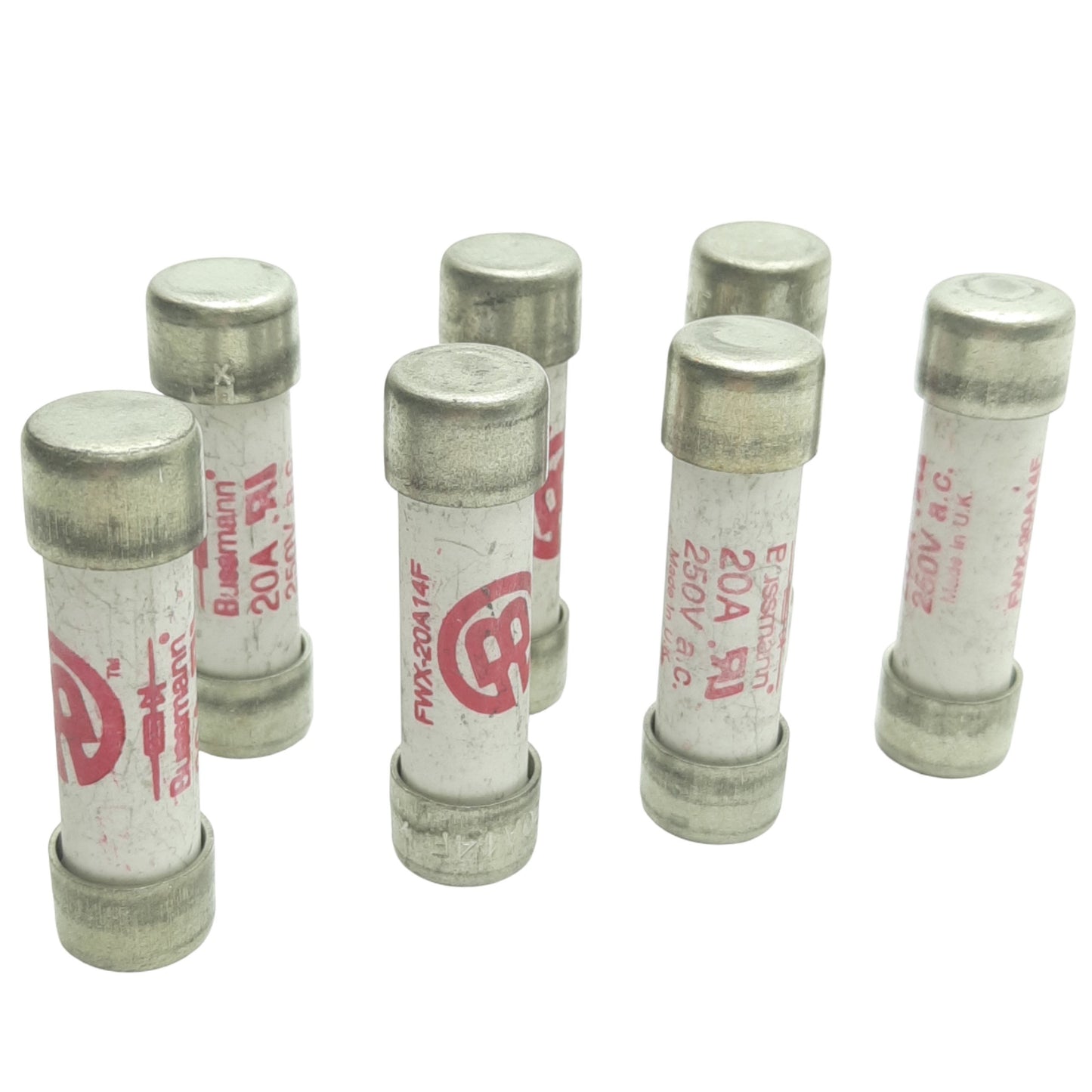 Used Lot of 7 Bussmann FWX-20A14F Semiconductor Fuse, 20A, 250VAC, 14.3x50.8mm