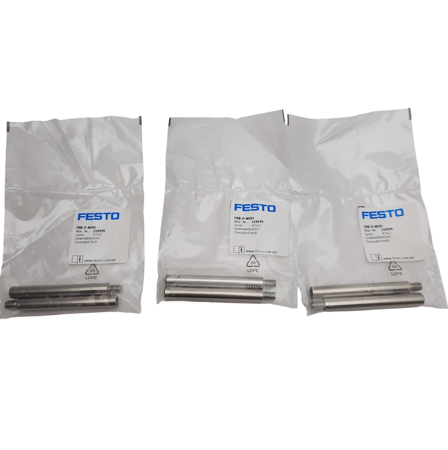 New Lot of 3 Festo FRB-D-MIDI 159595 Threaded Bolt, M5 Thread, CRC 2, 61.8 mm Length