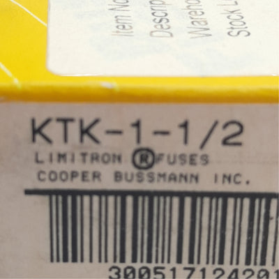 New Lot of 10 Bussmann KTK-1-1/2 Fast Acting Fuse, 1 1/2A, 600VAC, 0.41in x 1.5in