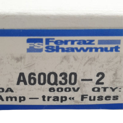 New Lot of 10 Ferraz Shawmut A60Q30-2 Semiconductor Fuse, 600VAC/DC, 13/32x 1-1/2in