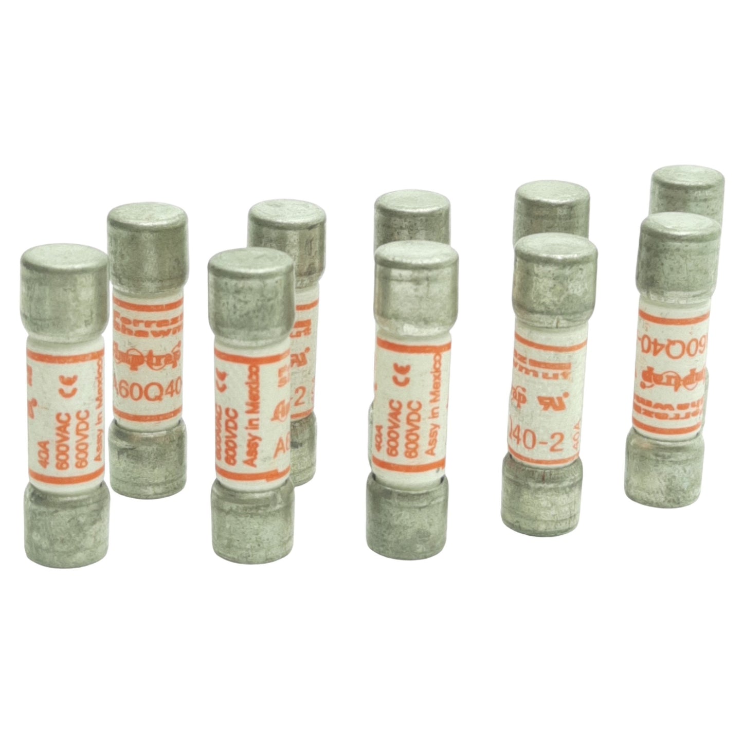 Used Lot of 10 Ferraz Shawmut A60Q40-2 Semiconductor Fuse,600VAC/DC, 13/32 x 1-1/2in