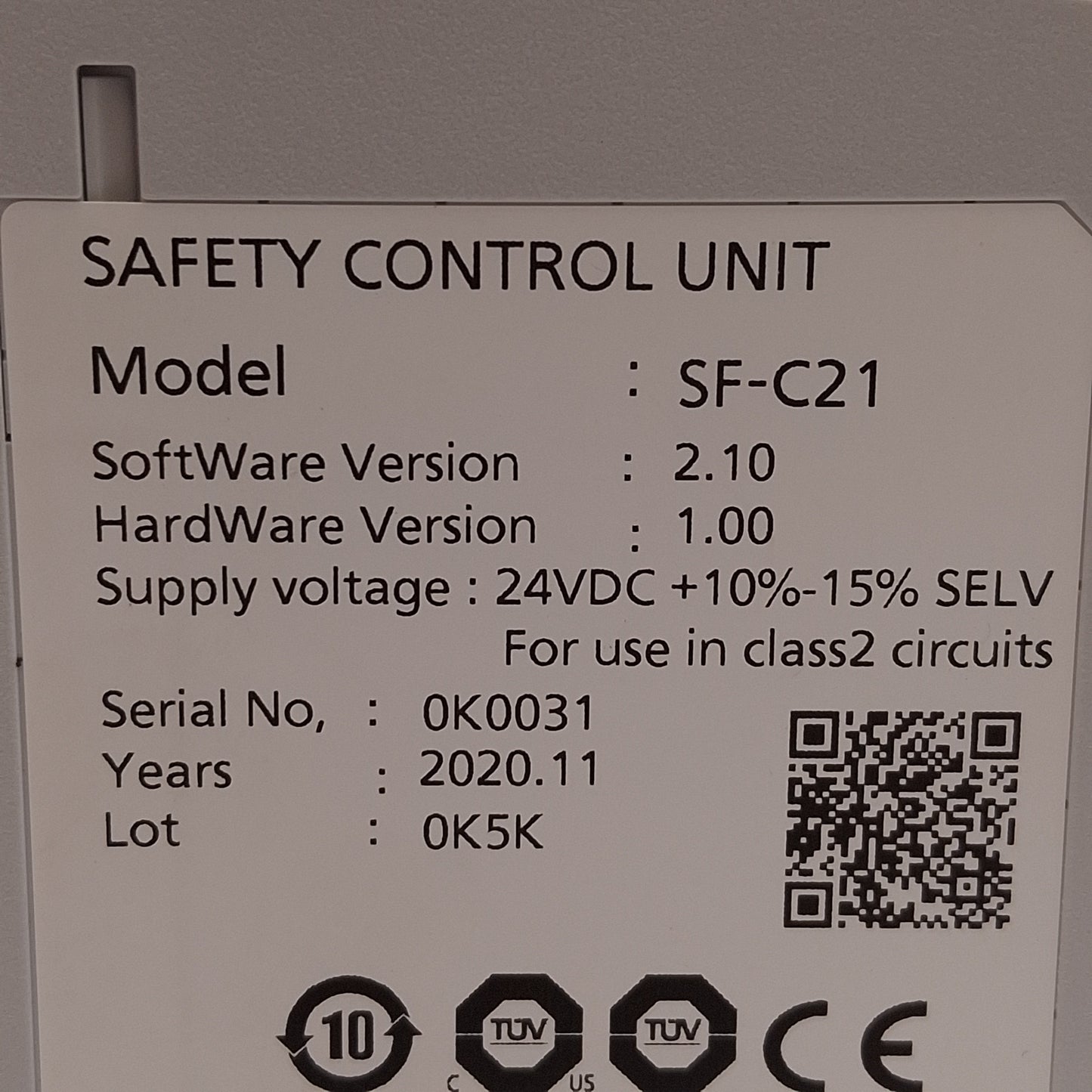 Used Panasonic SF-C21 Safety Control Unit, 8-Input 4-Output, 24VDC, DIN Rail
