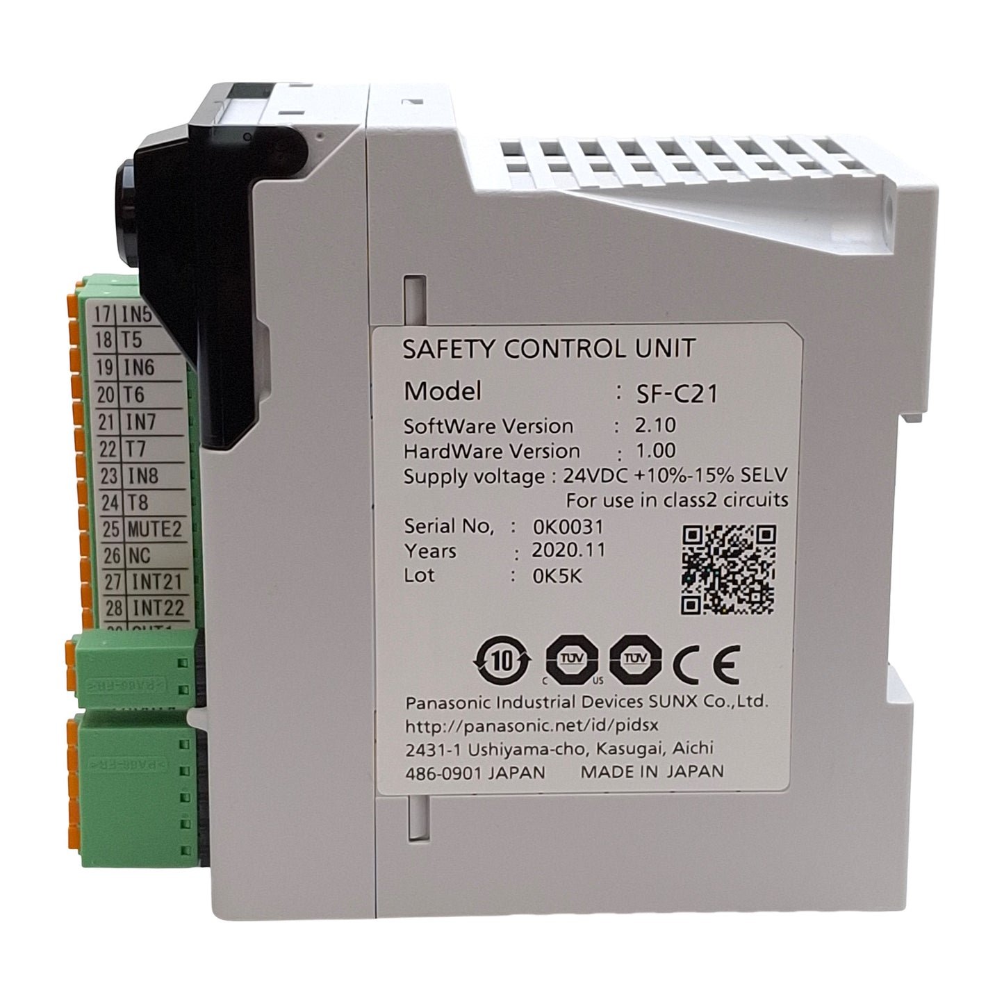 Used Panasonic SF-C21 Safety Control Unit, 8-Input 4-Output, 24VDC, DIN Rail