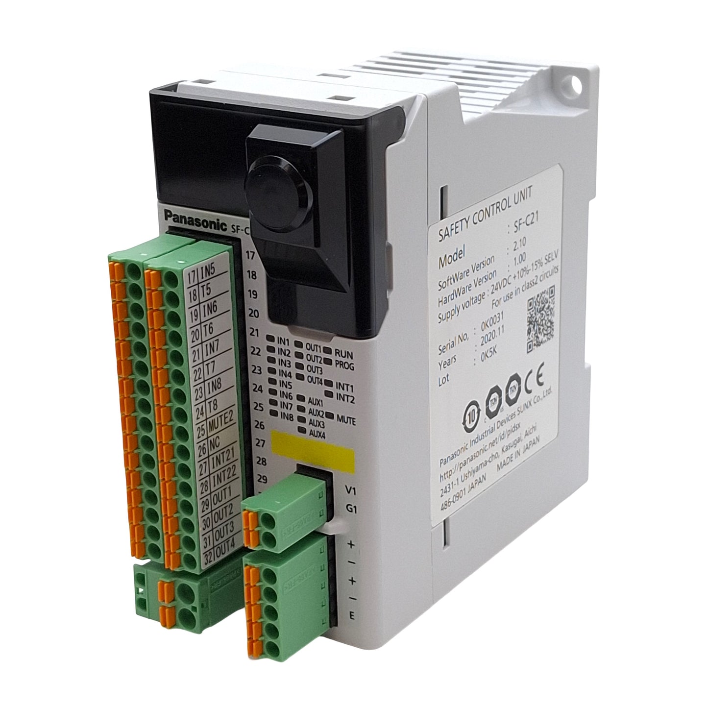 Used Panasonic SF-C21 Safety Control Unit, 8-Input 4-Output, 24VDC, DIN Rail