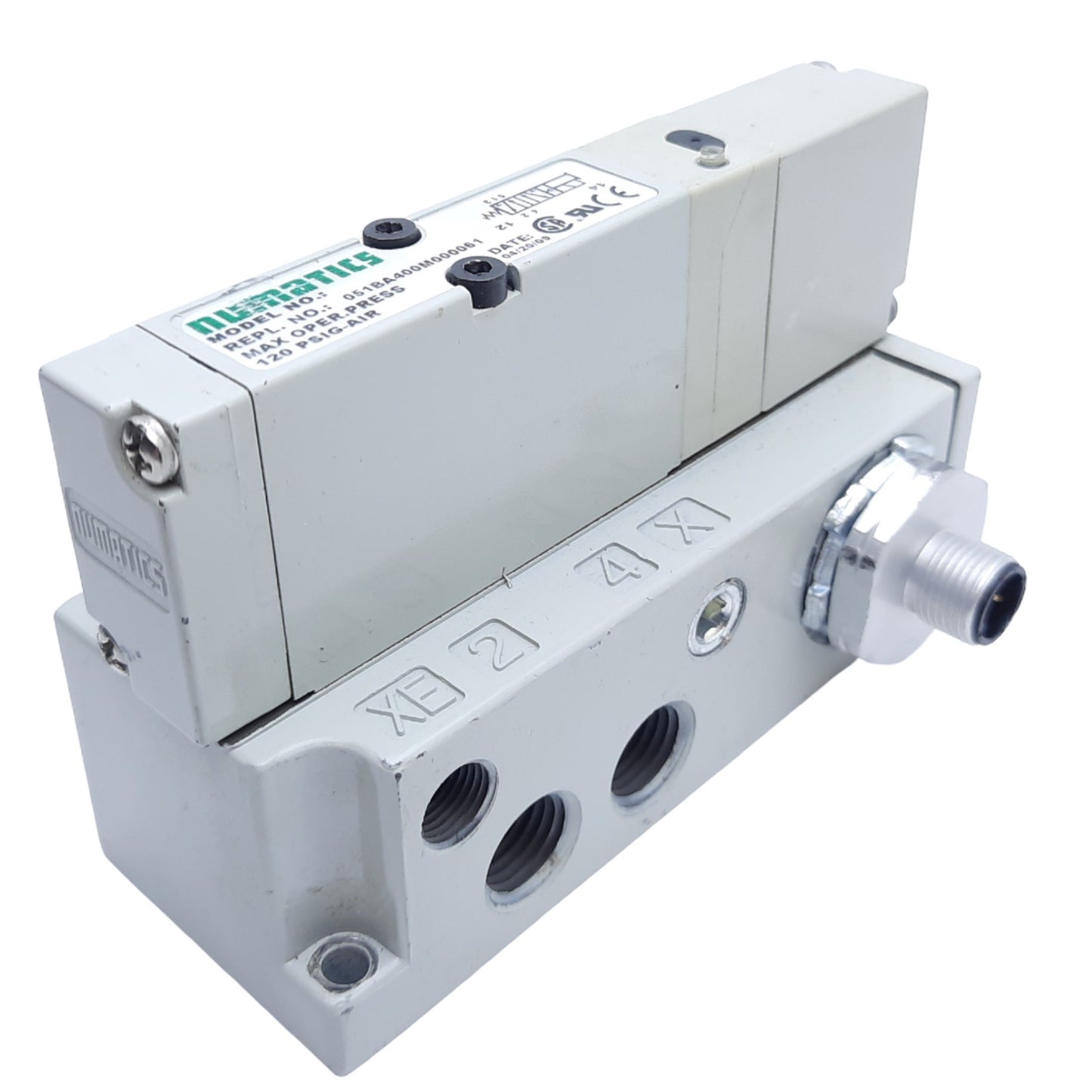 Used Numatics 052BA43AMN56Y61 Solenoid Valve & Base, Vac-150 Psi, 24V DC Coil