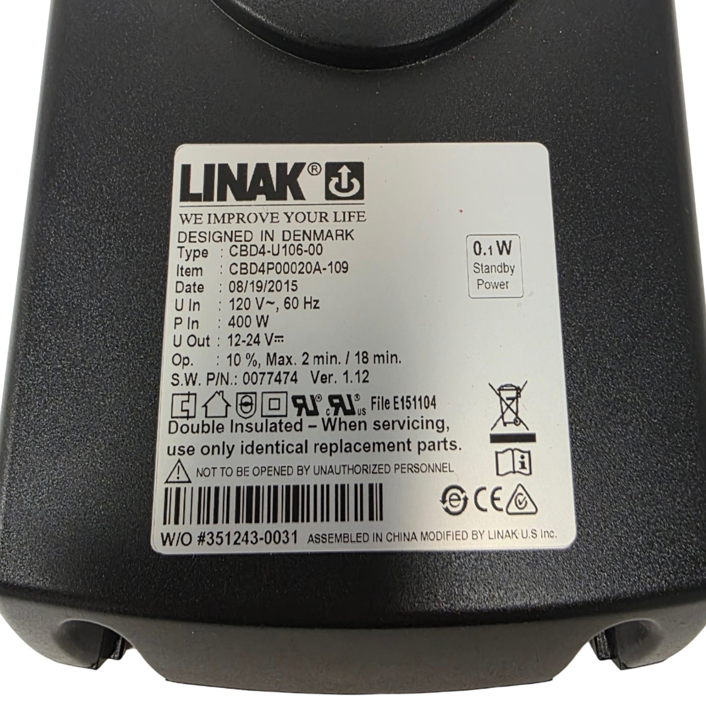 Used LINAK CBD4P00020A-109 Linear Actuator Controller 120VAC, 400W, 12-24VDC