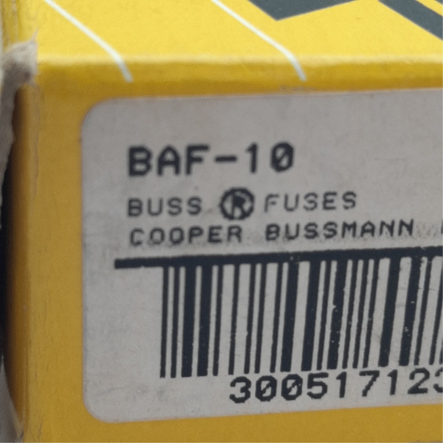 New Lot of 10 Bussmann BAF-10 Fast Acting Fuse, 10A, 250VAC, 13/32in x 1-1/2in