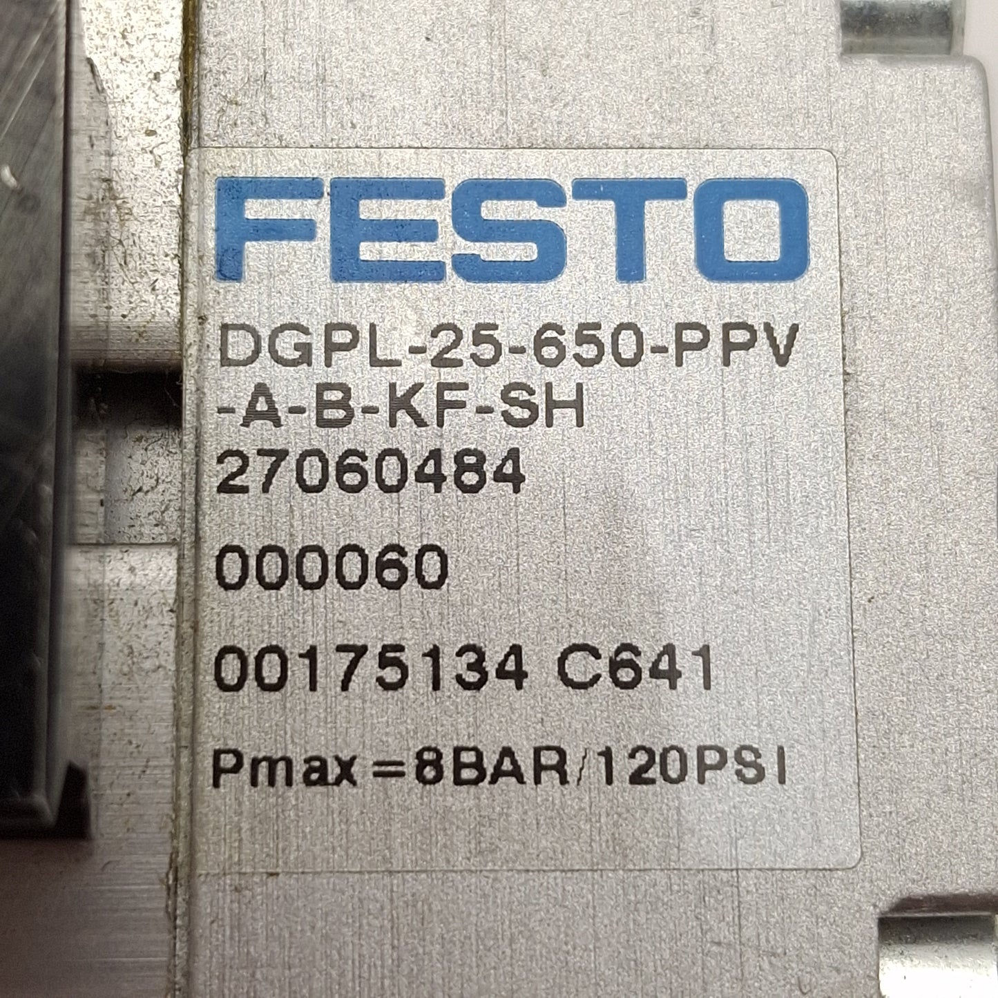 Used Festo DGPL-25-650-PPV-A-B-KF-SH Rodless Cylinder, ø25mm Bore, 650mm Stroke, G1/8