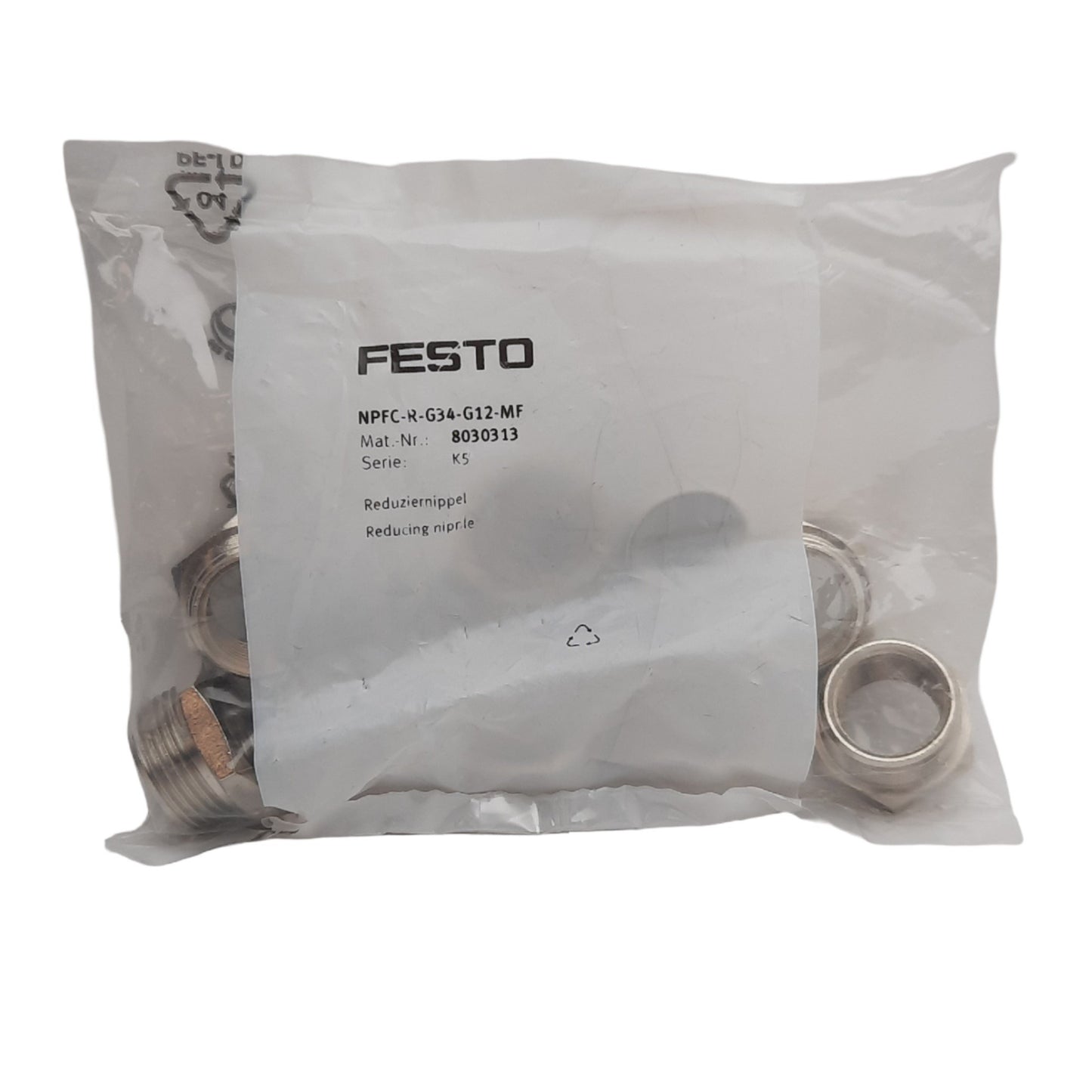 New Festo NPFC-R-G34-G12 8030313 Reducing Nipple. -0.95 to 50 bar, G3/4, G1/2, 10 Pk