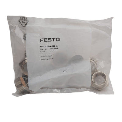 New Festo NPFC-R-G34-G12 8030313 Reducing Nipple. -0.95 to 50 bar, G3/4, G1/2, 10 Pk