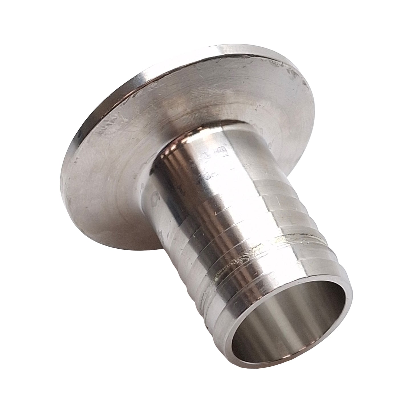 Used Stainless Steel Sanitary Fitting, 1in Barb to 1in Tri-Clamp, ø0.870in ID