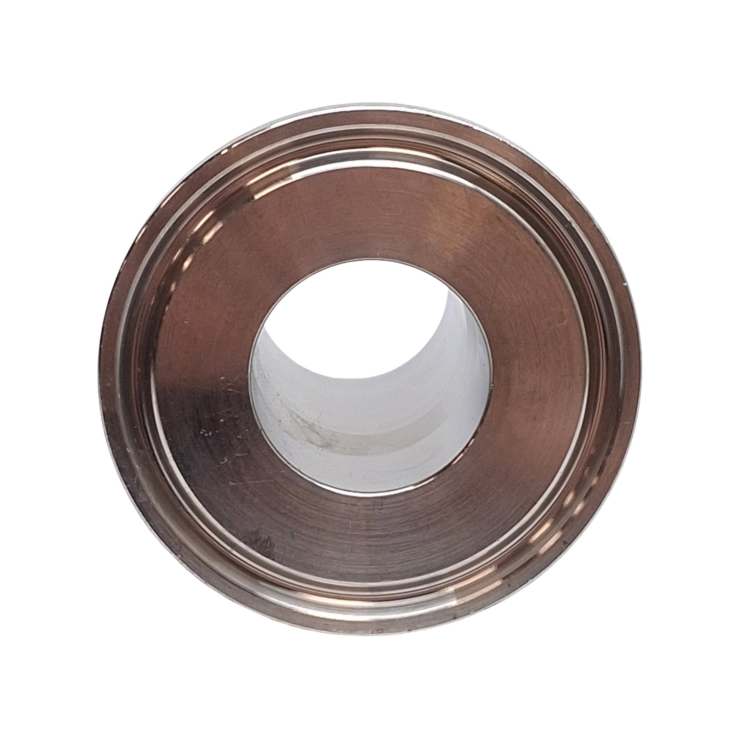 Used Stainless Steel Sanitary Fitting, 1in Barb to 1in Tri-Clamp, ø0.870in ID