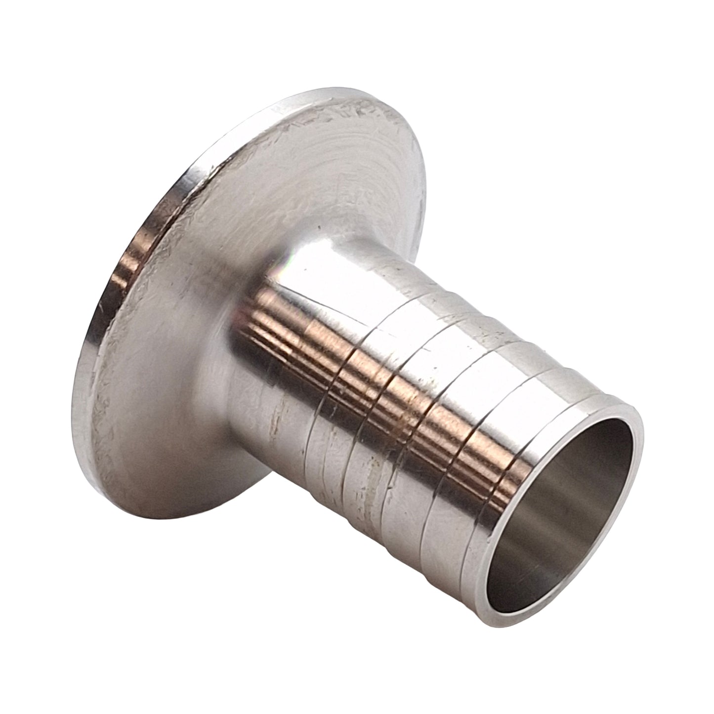 Used Stainless Steel Sanitary Fitting, 1in Tri-Clamp to 1in Barb, ø0.870in ID