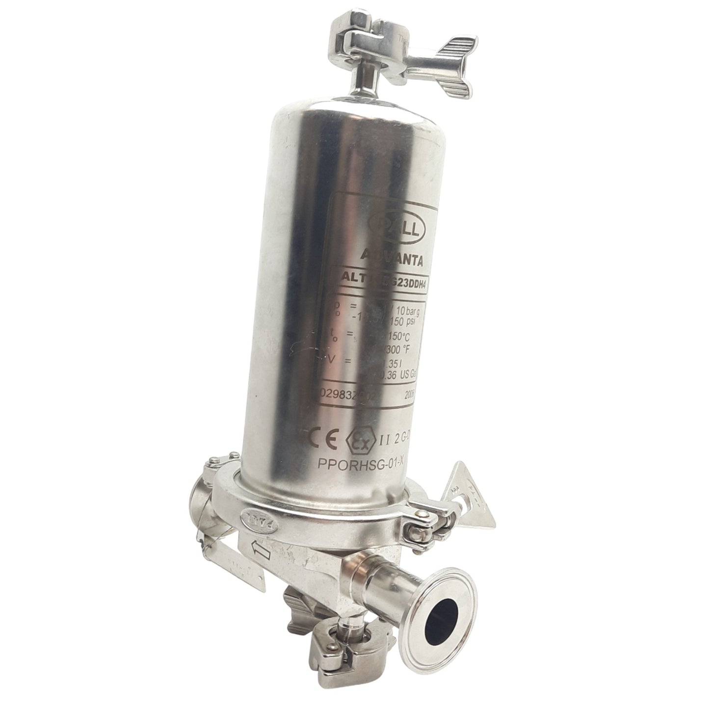 Used PALL ALT105G23DDH4 Sanitary Filter Housing, 5in, Vent D, Drain D, 5.3lb