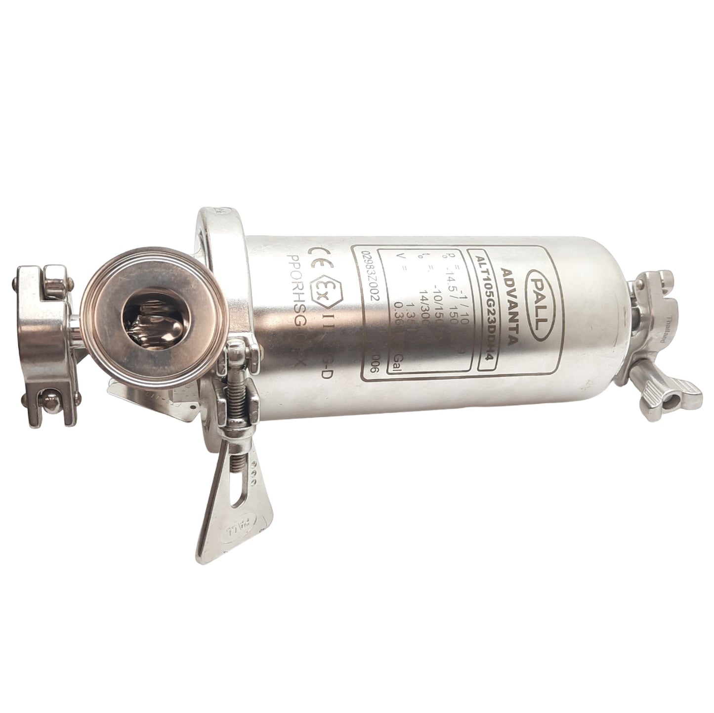 Used PALL ALT105G23DDH4 Sanitary Filter Housing, 5in, Vent D, Drain D, 5.3lb