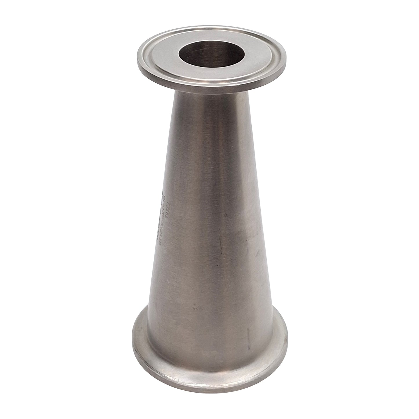 Used Stainless Steel Sanitary Adapter Fitting 1in Tri-Clamp to 2in Tri-Clamp 5in Long