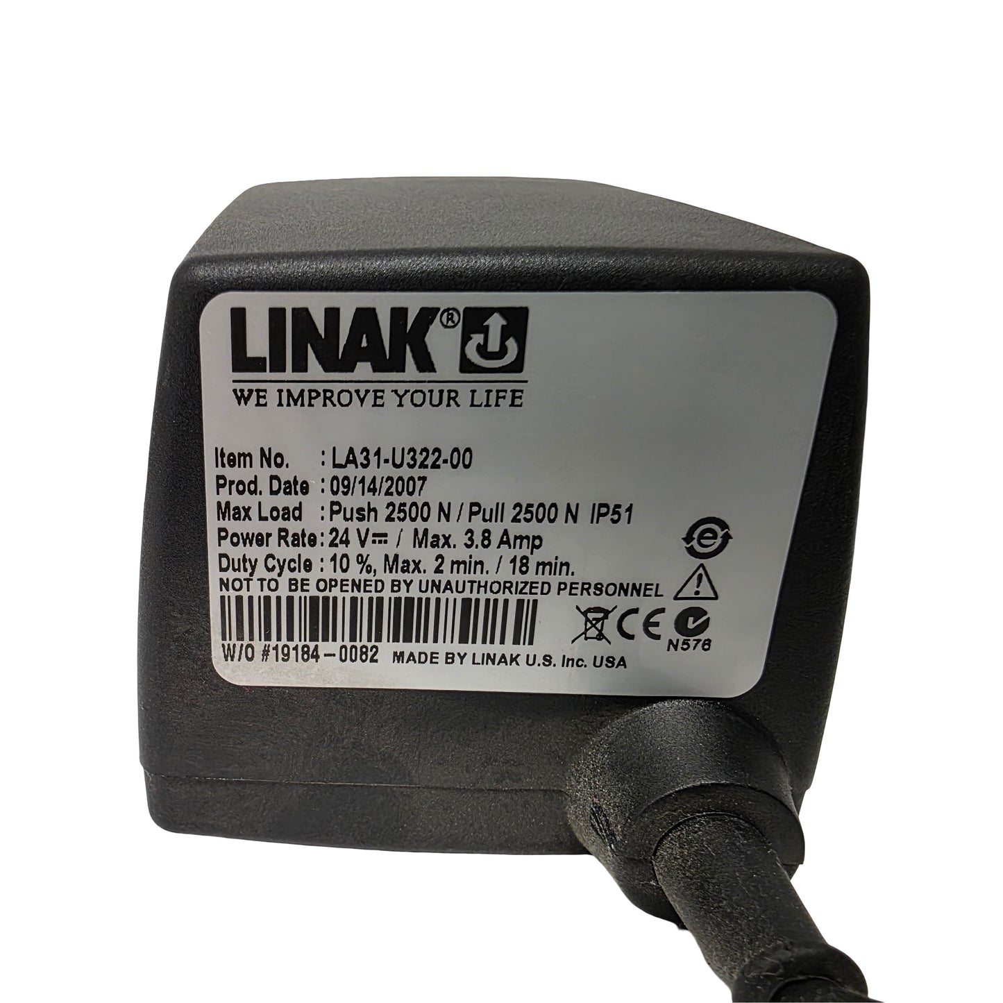 Used Linak 31710H-0140000Q LA31-U322-00 Deskline Linear Actuator 24VDC, 2500N, 400mm
