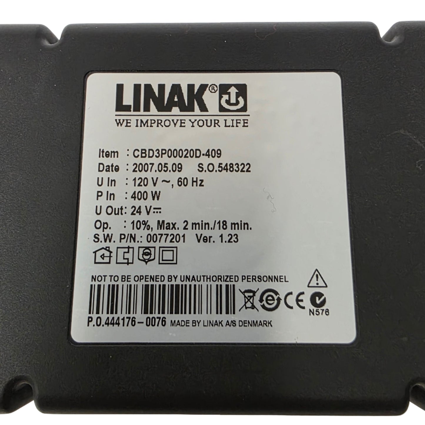 Used Linak CBD3P00020D-409 Control Box For Deskline Linear Actuator 120VAC 24VDC 400W