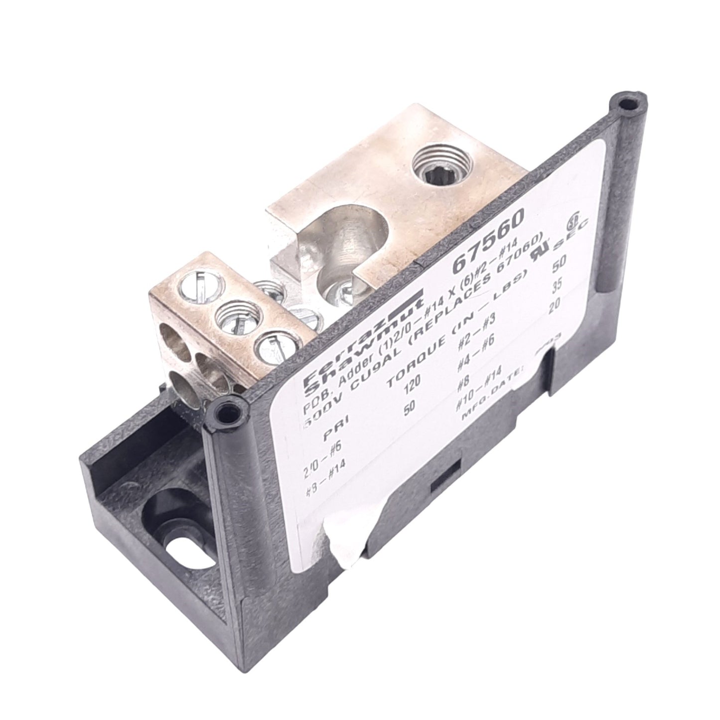 Used Ferraz Shawmut 67560 Power Distribution Block Adder, 600VAC 175A, 2-14AWG