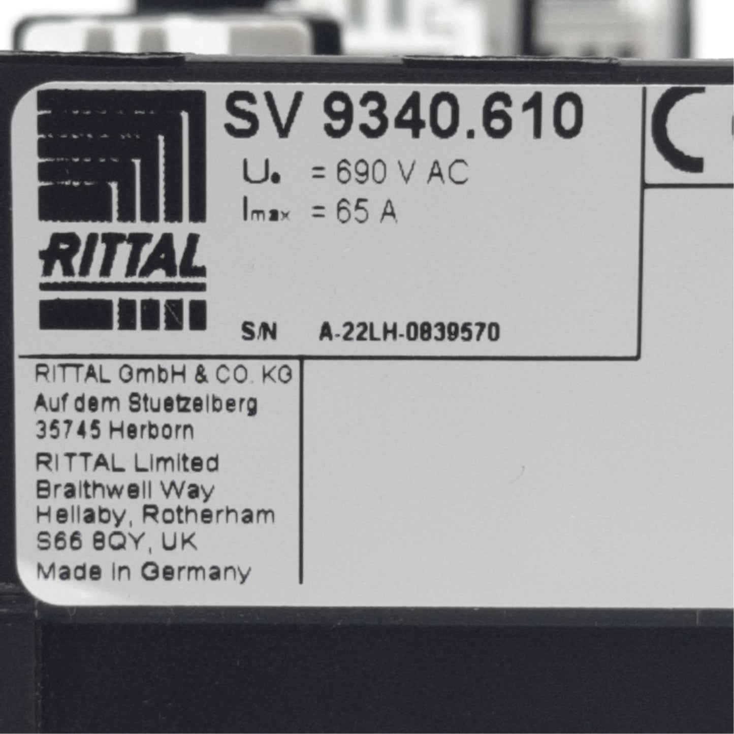 Used Rittal SV9340.610 Enclosure System, 208mm x 55mm, 690VAC, 65A Max, 60mm