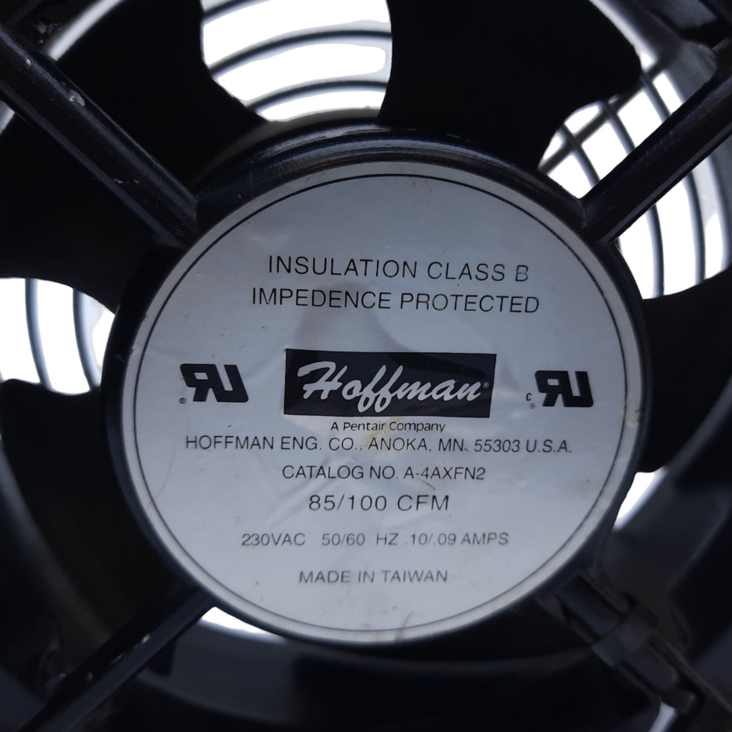 Used Hoffman A4AXFN2 Compact Axial Fan, .10/.09 AMPS, 230VAC 50/60 HZ, 85/100 CFM