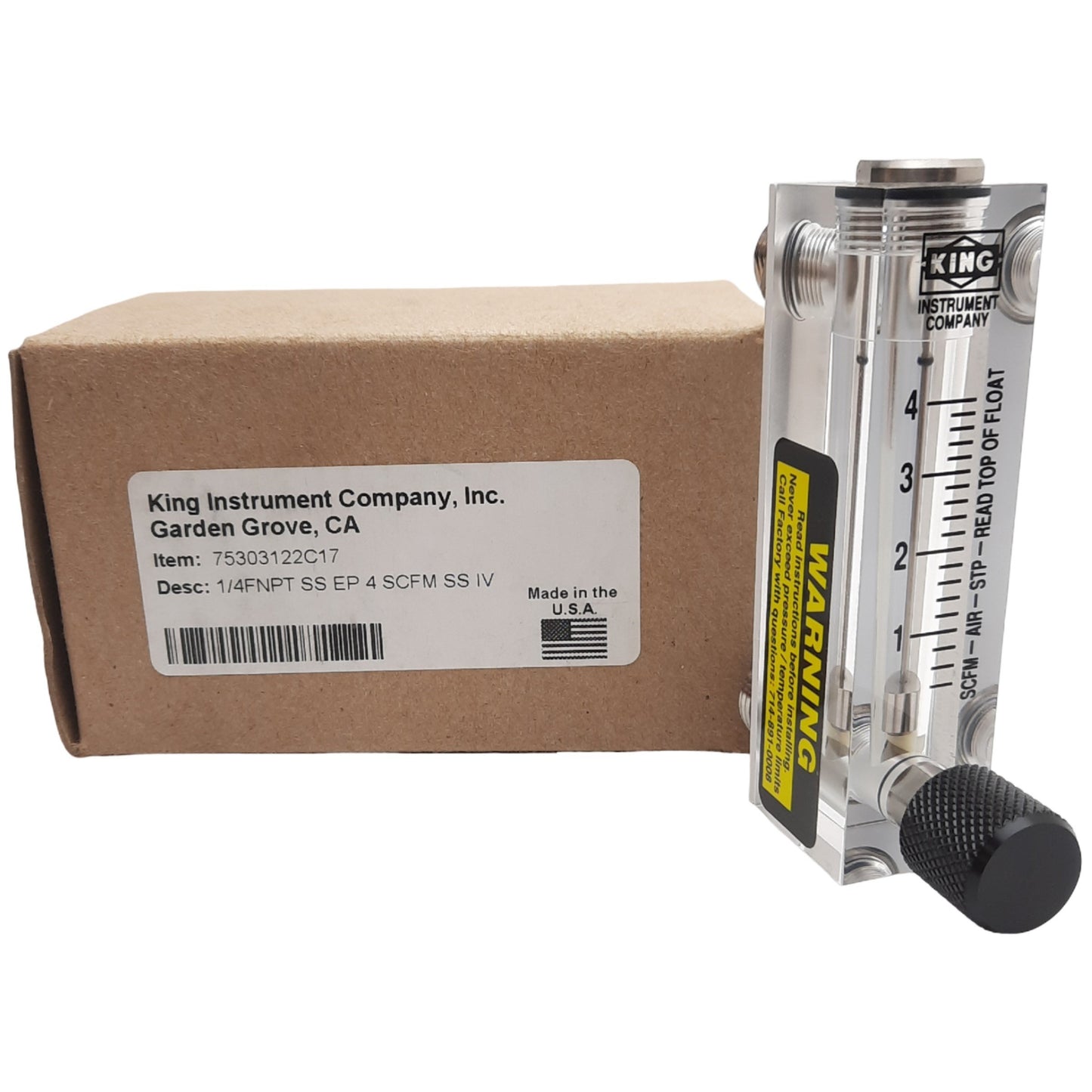 New King Instrument 75303122C17 Flowmeter, 1/4 F NPT, 100 PSI, 4 SCFM Air, 4" Scale